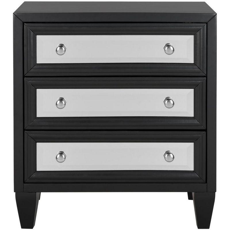 Transitional Black Mirrored 3-Drawer Chest, 25" W