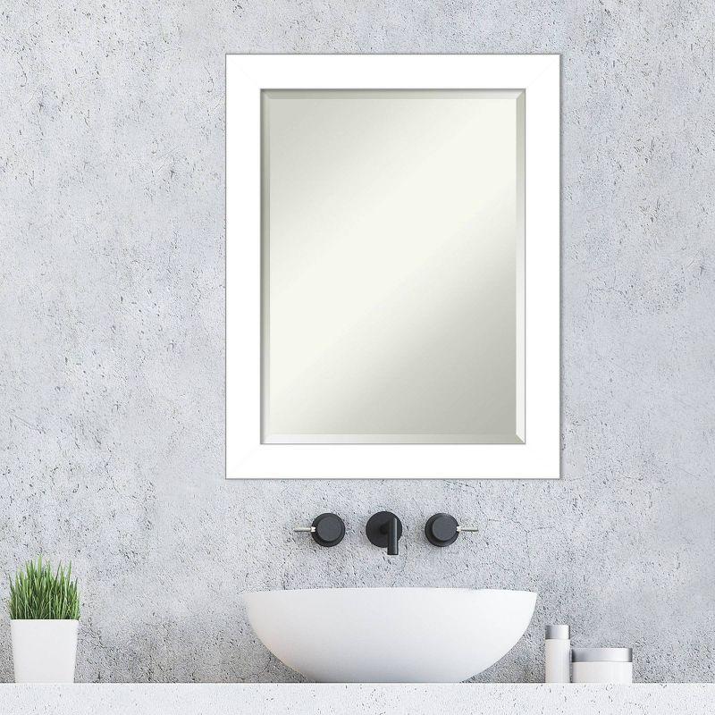22" x 28" Wedge Framed Bathroom Vanity Wall Mirror White - Amanti Art: Modern, Satin Finish, No Assembly Required