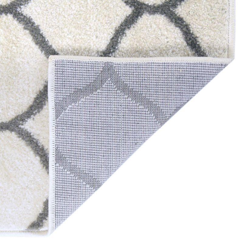 Ivory and Gray Square Trellis Synthetic Area Rug