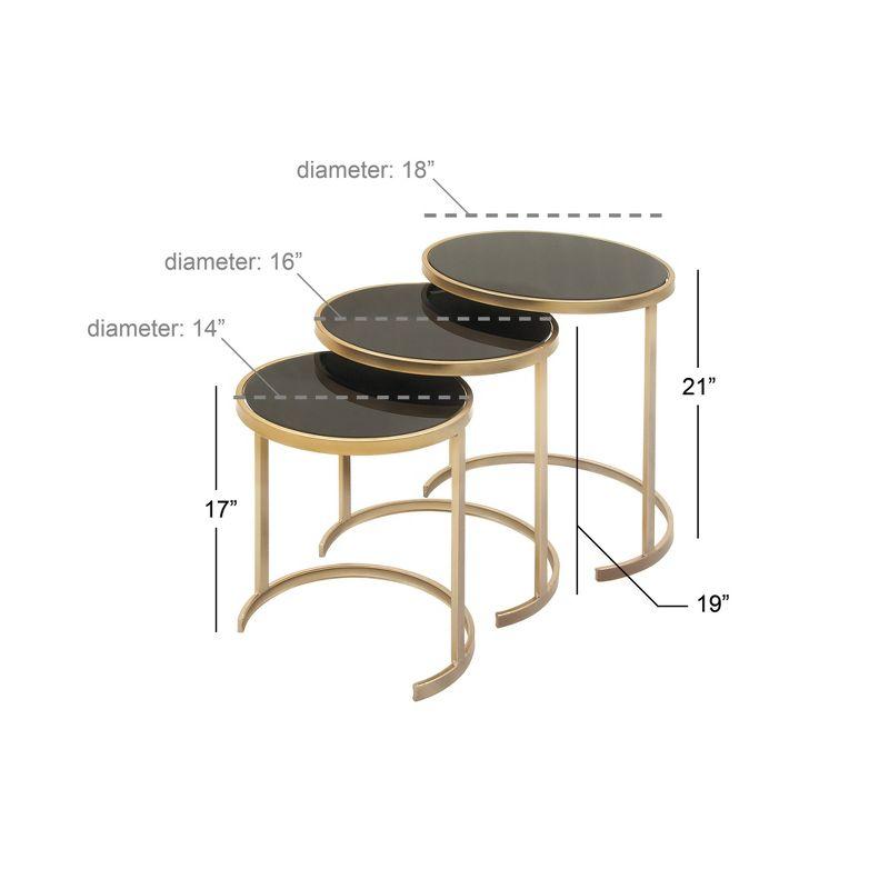 Elegant Gold Metal and Mirrored Glass Round Nesting Tables, Set of 3