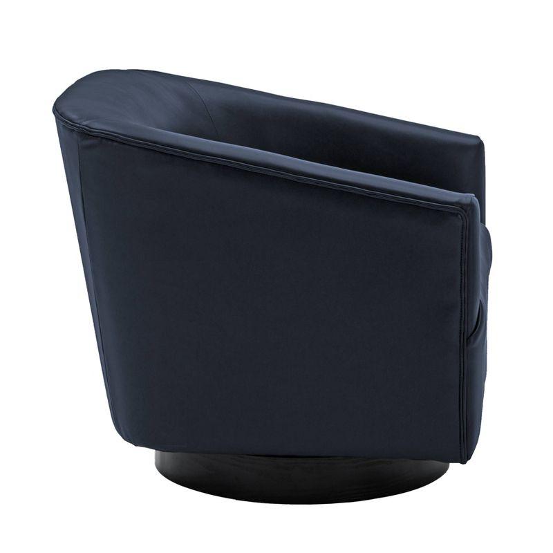 Comfort Pointe Gaven Wood Base Swivel Accent Chair Midnight Blue: Durable Faux Leather, 360° Swivel, No-Sag Springs