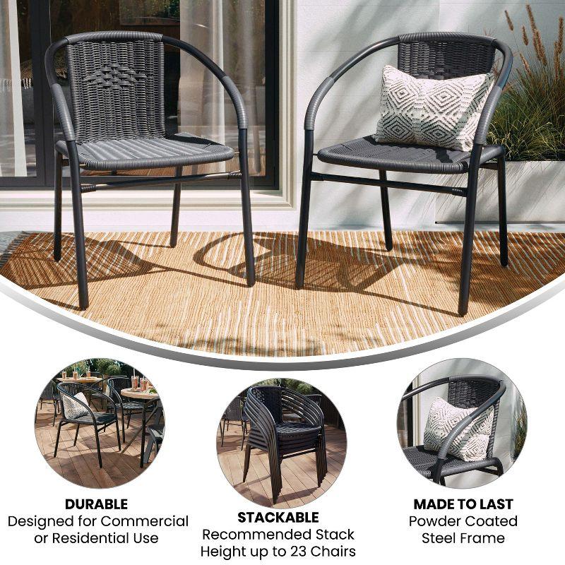 Flash Furniture Lila 2 Pack Gray Rattan Indoor-Outdoor Restaurant Stack Chair