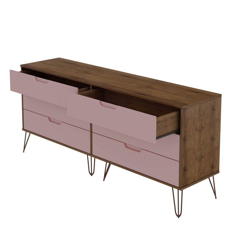 Rose Pink Double 6-Drawer Dresser with Hairpin Legs