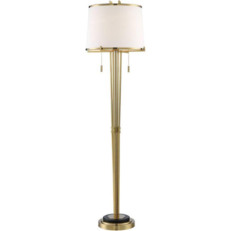 Possini Euro Design Palisade Modern Floor Lamp 64" Tall Satin Brass Metal Trimmed Fabric Tapered Drum Shade for Living Room Bedroom Office House Home