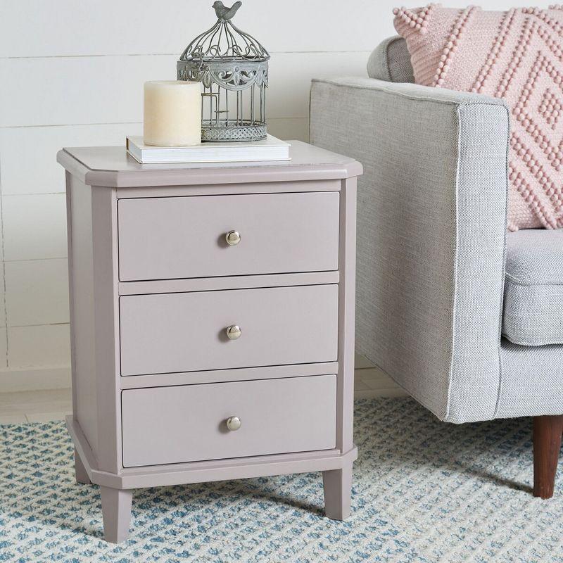 Transitional White Wood and Metal Nightstand with 3 Storage Drawers