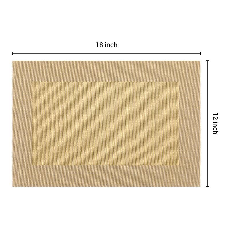 REGALWOVEN Kitchen Dining Table Decoration Washable Heat Resistant Wipeable PVC Placemats 8 Pcs Gold