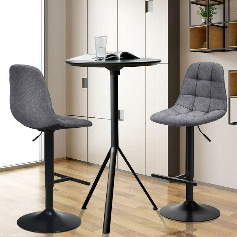 Gray Adjustable Swivel Bar Stools with Linen Upholstery