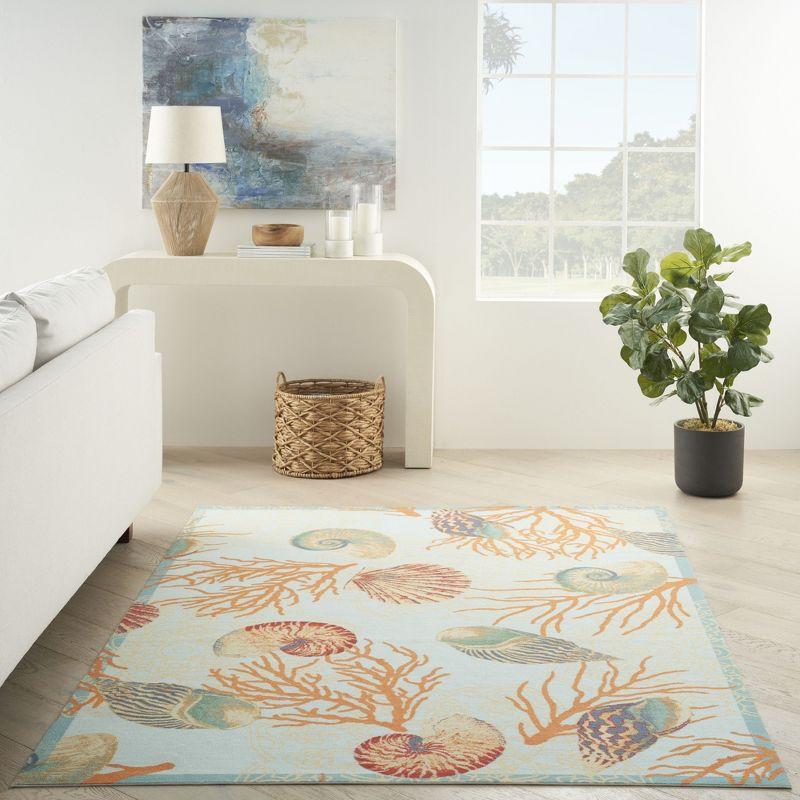 Light Blue Coastal Floral Synthetic Area Rug