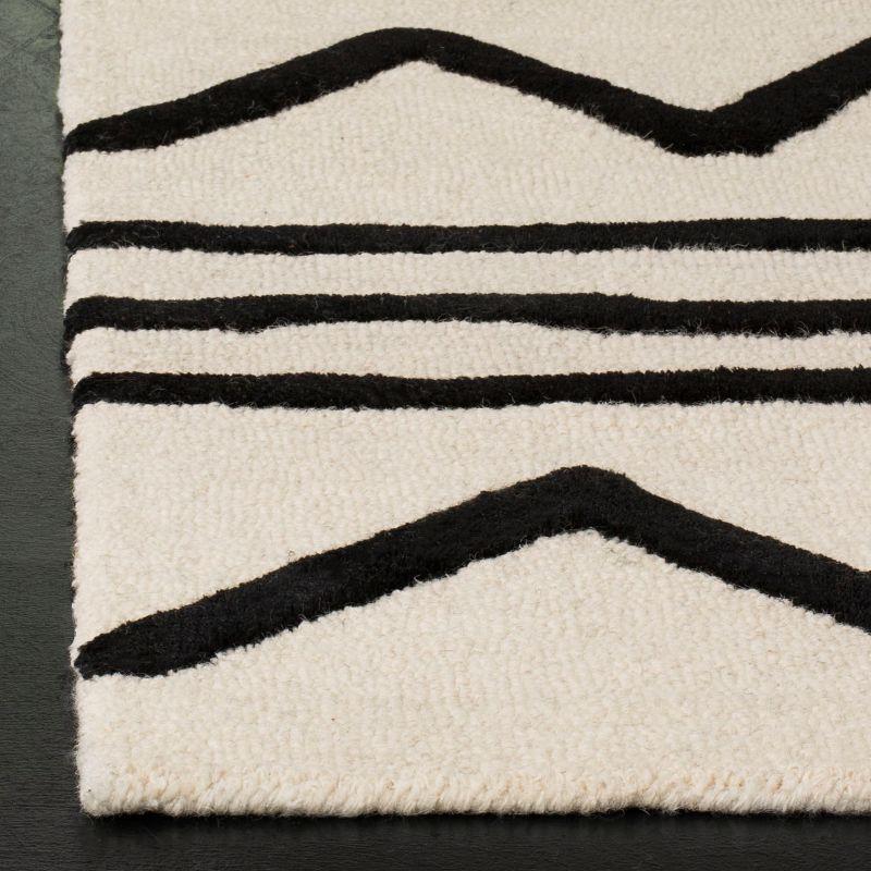 Ivory and Black Geometric Wool Kids Area Rug, 4' x 6'