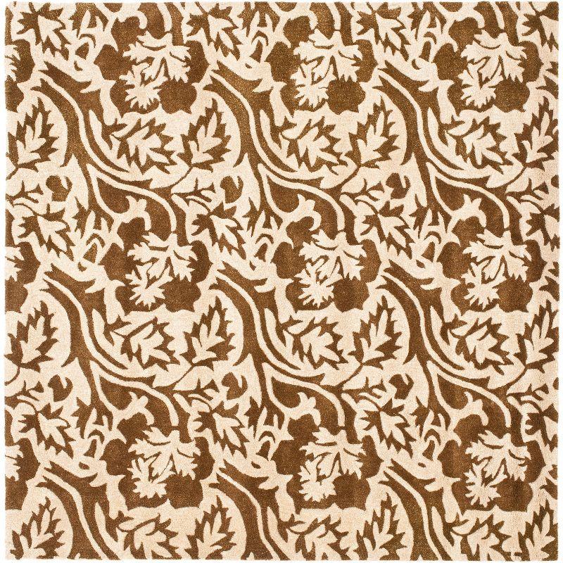 Ivory and Brown Tufted Square Wool Area Rug