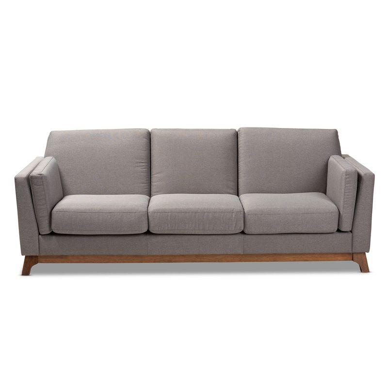 Sava Fabric Upholstered Walnut Wood 3 Seater Sofa Gray - BaxtonStudio