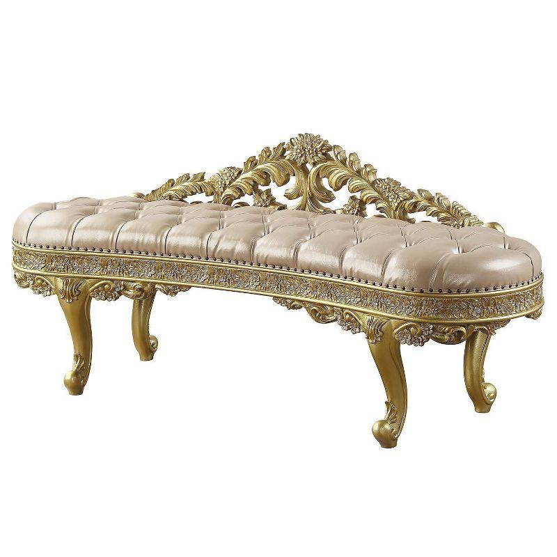 73" Cabriole Ottoman and Bench: Acme Furniture, Light Gold PU, Metal Legs, No Assembly Required