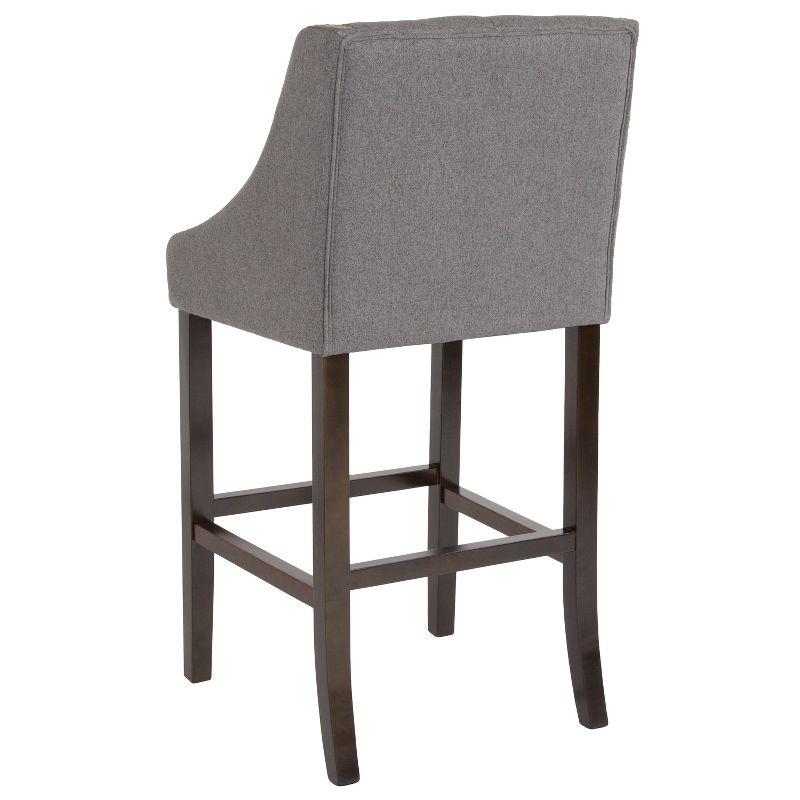 Merrick Lane Upholstered Barstool 30" High Transitional Tufted Walnut Barstool with Accent Nail Trim in Dark Gray Fabric