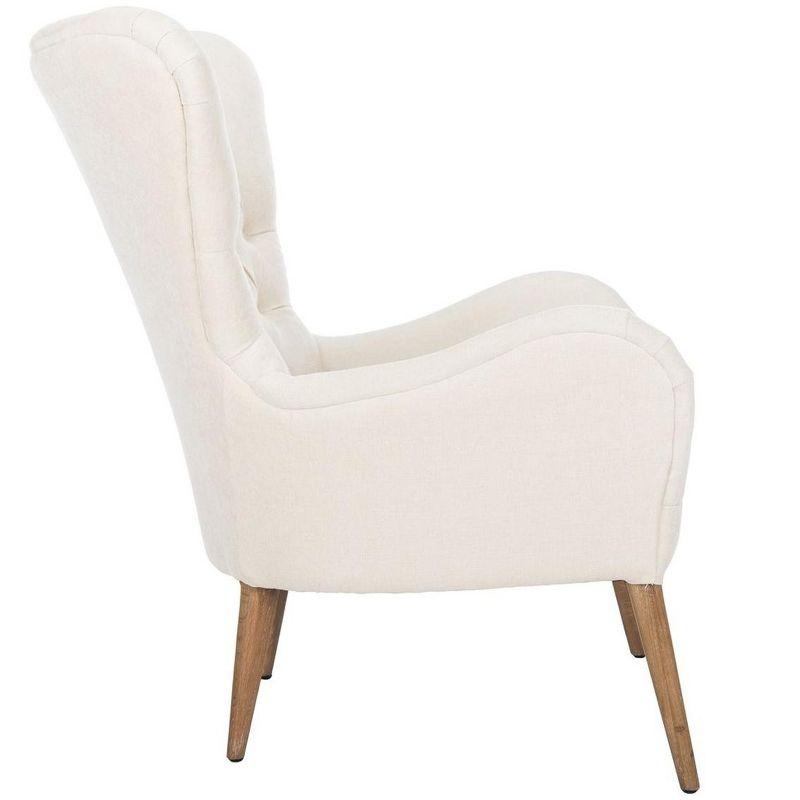 Off-White Tufted Wingback Accent Chair with Wood Legs