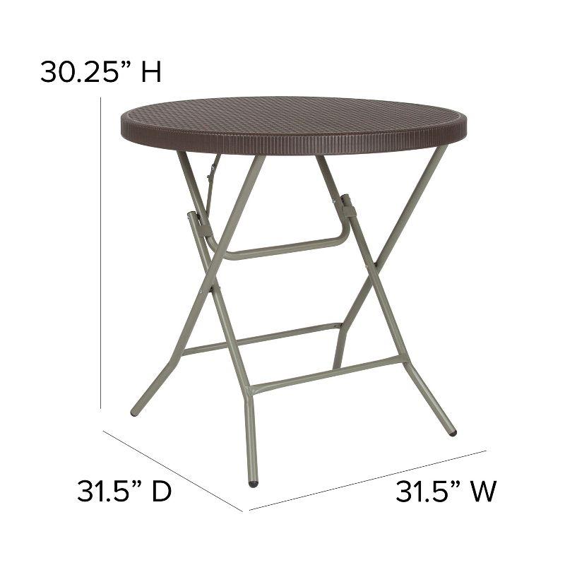 Flash Furniture 2.6-Foot Round Brown Rattan Plastic Folding Table