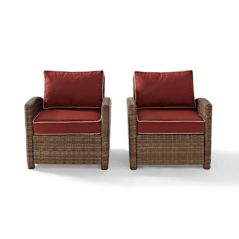 Bradenton 2-Piece Brown Wicker Outdoor Armchair Set with Red Cushions