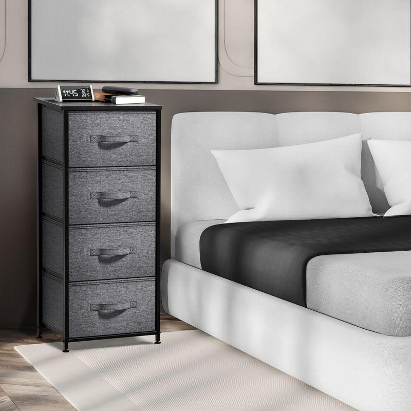 Sorbus 4 Drawers Chest Nightstand - Storage for Closet, Home, College Dorm - Features Steel Frame, Wood Top, & Fabric Bins (Black)