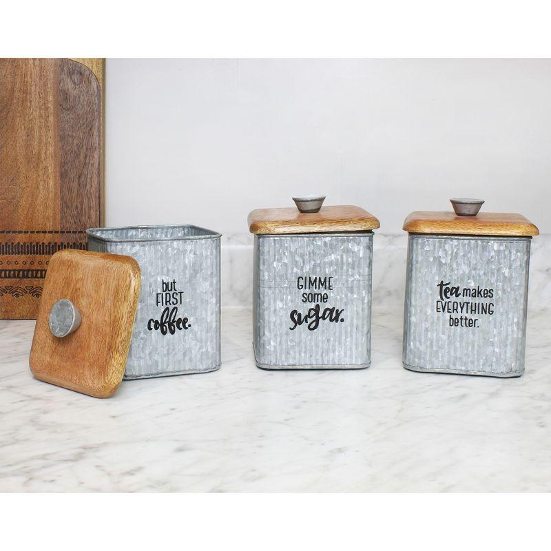 AuldHome Design Farmhouse Canisters, 3pc Set; Rustic Storage Containers for Coffee, Tea and Sugar