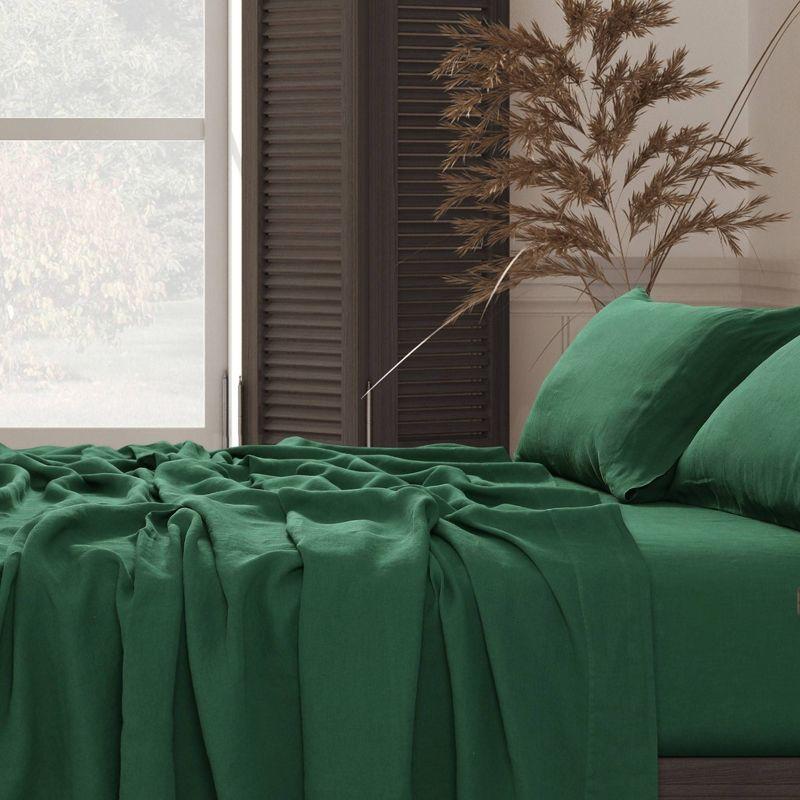 Tribeca Living Standard European Garment Washed Linen Pillowcase Set Jade Green: 100% Linen, Plain Weave, OEKO-TEX Certified