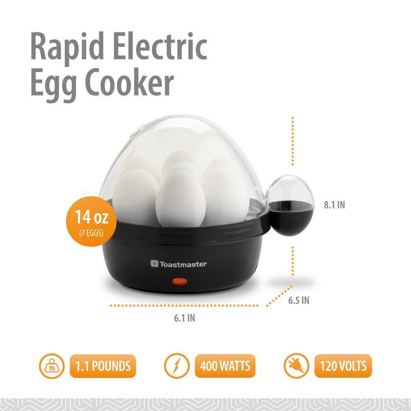 Toastmaster Black Electric Egg Cooker with Auto-Off and Poaching Tray