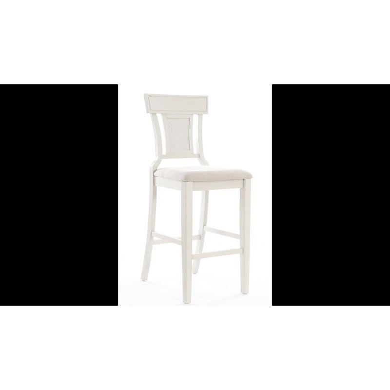 Rylan Handwoven Back Barstool White - Linon: Upholstered, Rubberwood Legs, Mid-Century Modern, Fixed Height