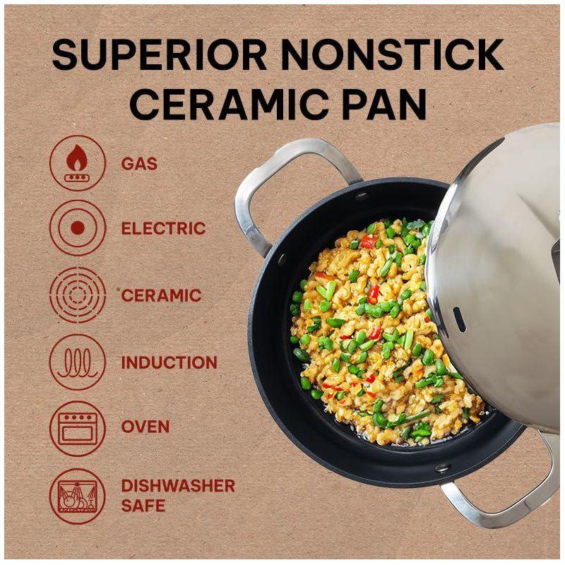 Alva Maestro Ceramic Nonstick Saute Frying Pan Skillet with Lid, Non Toxic, Oven & Dishwasher Safe, 9.5", 112 Oz