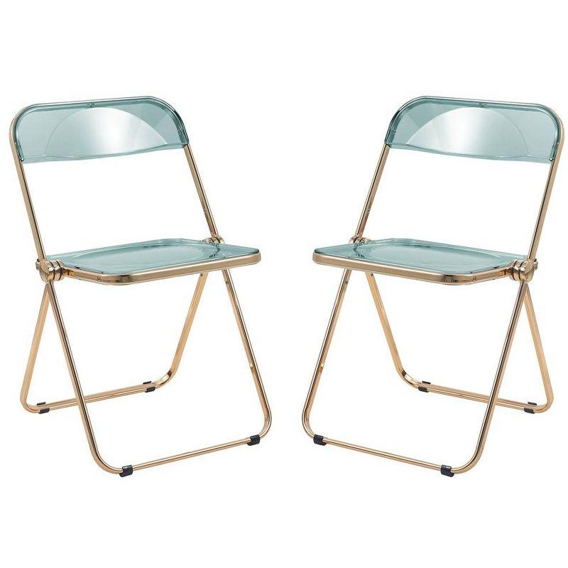 LeisureMod Lawrence Acrylic Folding Chair Stackable Dining Side Chair Chrome Frame Accent Chair (Set of 2)