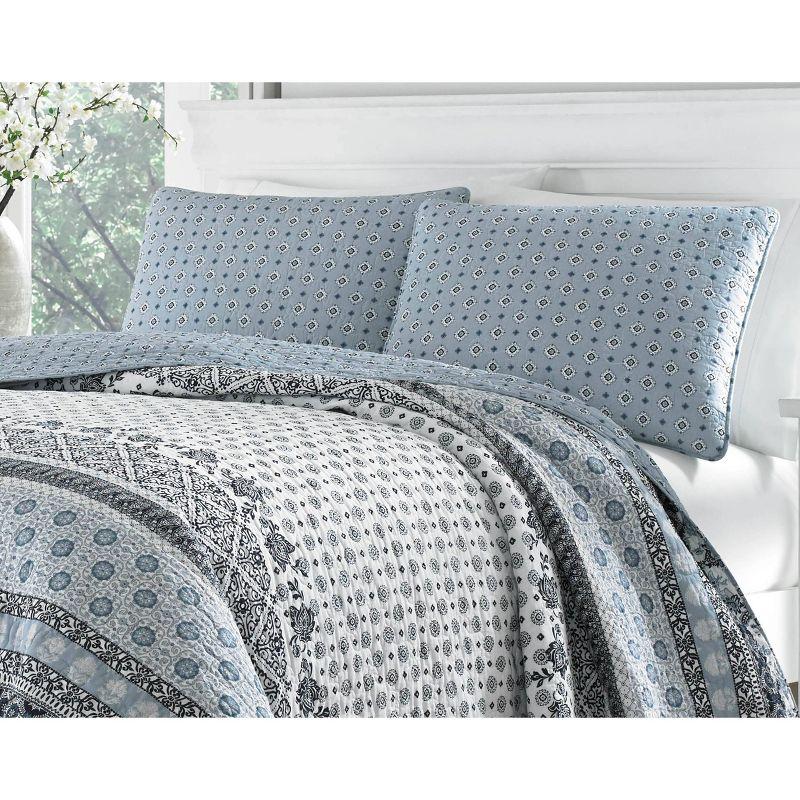 Blue Cotton King Reversible Quilt Set