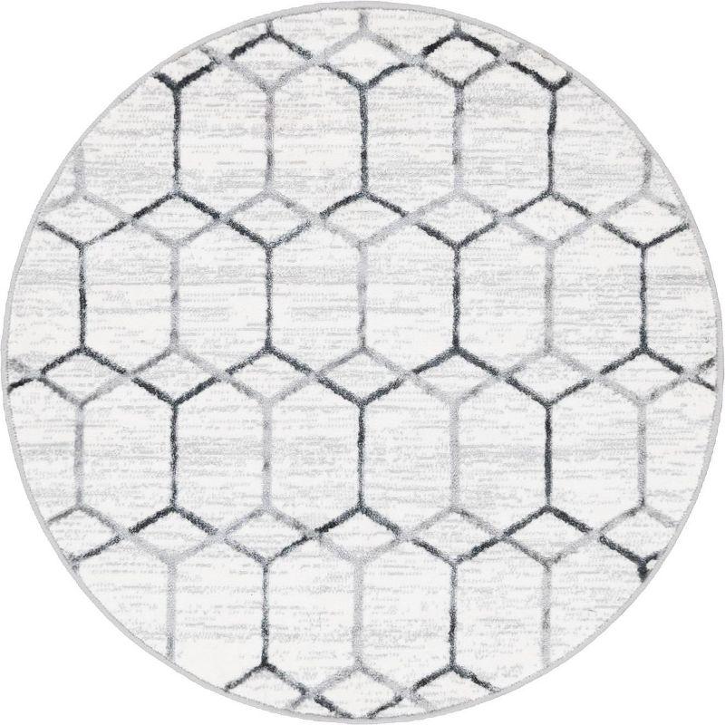 Unique Loom 3' 3 x 3' 3 Round White Matrix Trellis Tile Area Rug