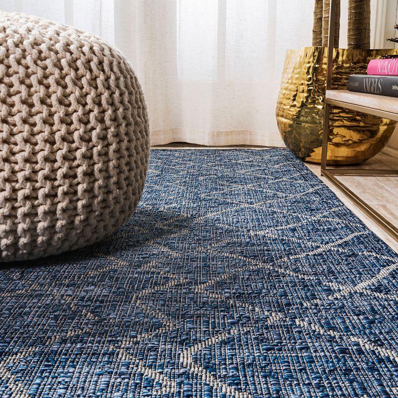 Navy and Light Gray Geometric Synthetic Indoor/Outdoor Runner Rug