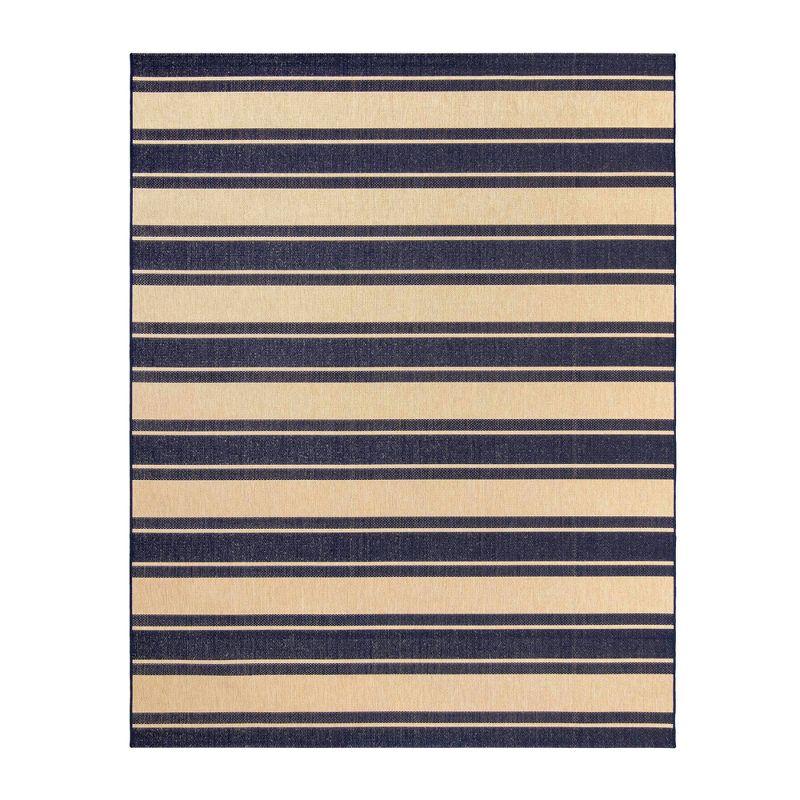 Gertmenian Paseo Castro Navy Blue/Beige Striped Coastal Indoor/Outdoor Flatweave Area Rug