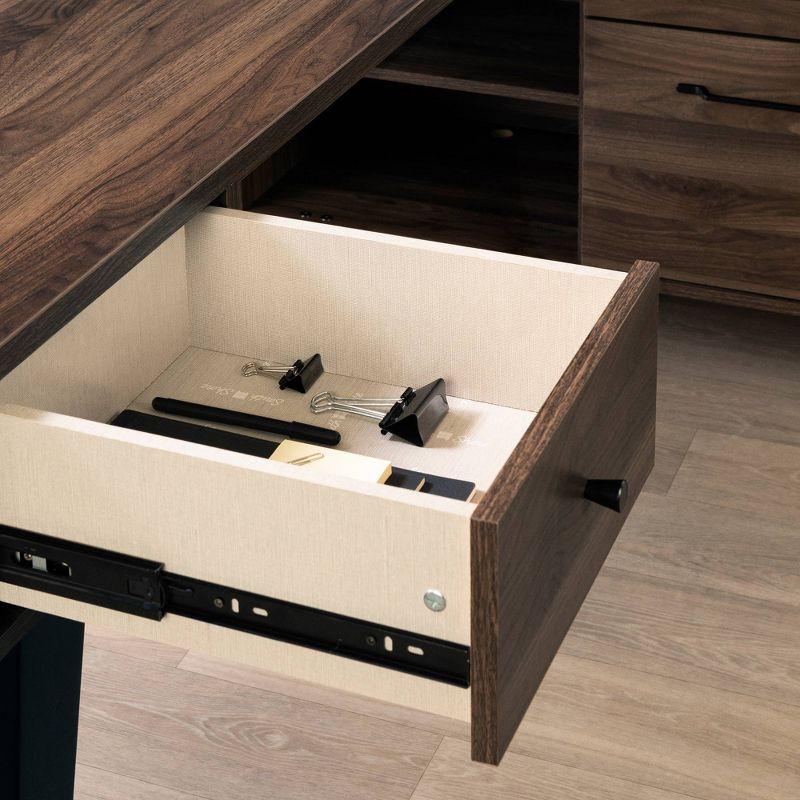 Helsy L-Shaped Desk with Power Bar and Removable Hutch Natural Walnut