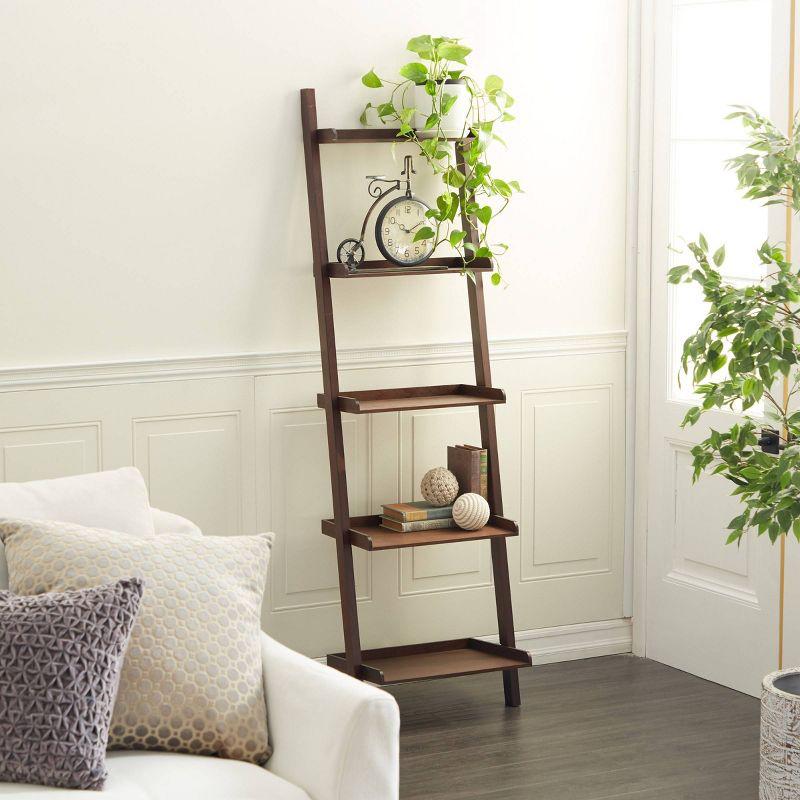 69" Farmhouse Wooden Ladder Shelf Brown - Olivia & May: Traditional Style, 5-Tier Leaning Bookcase, Wood Frame