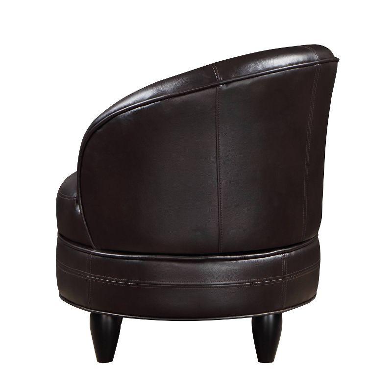 Sophia Brown Faux Leather Swivel Barrel Accent Chair