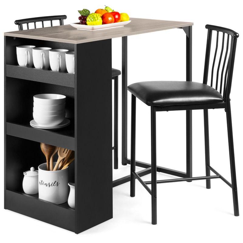 Compact Gray Counter-Height Dining Set with Storage Shelves