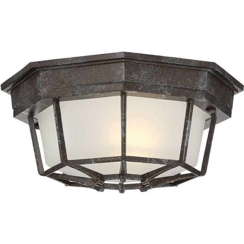 Rustic Bronze Frosted Glass Outdoor Flush Mount Light