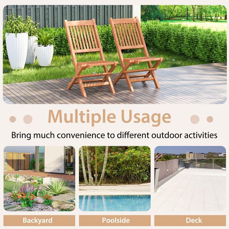 Tangkula Teak Wood Outdoor Chair Folding Portable Patio Chair w/ Slatted Seat & Back