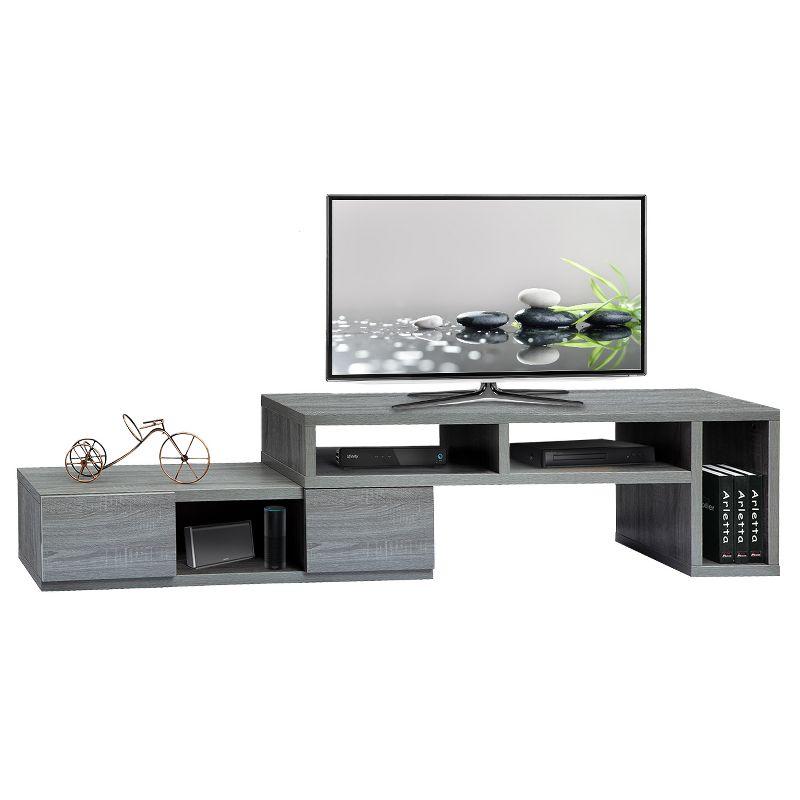 Adjustable TV Stand for TVs up to 65" Console Gray - Techni Mobili: Expandable, with Open Shelves & Metal Hardware