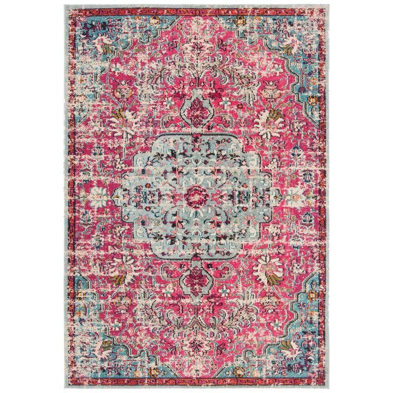 Fuchsia & Teal Round Synthetic Easy-Care Area Rug 59"