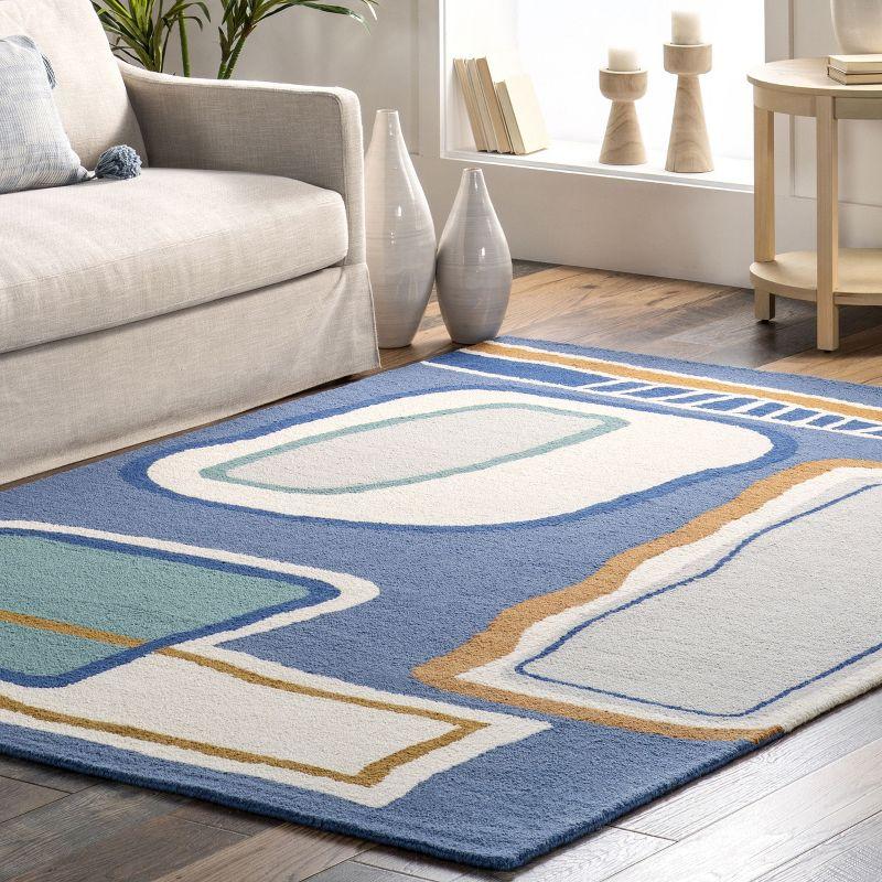 Nuloom Terica Abstract 6x9 Wool Indoor Area Rug for Living Room Bedroom Dining Room Kitchen, Blue/Ivory