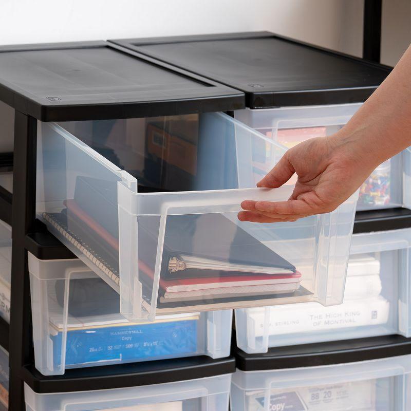 IRIS USA 3-Drawer Plastic Storage Dresser, 2-Pack, Standing Organizer Storage Container Bin with Drawers for Clothes Crafts Classroom, Black/Clear