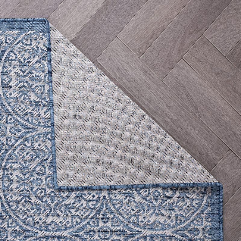 World Rug Gallery Transitional Floral Circles Textured Flat Weave Indoor/Outdoor Area Rug - BLUE 5' X 7'