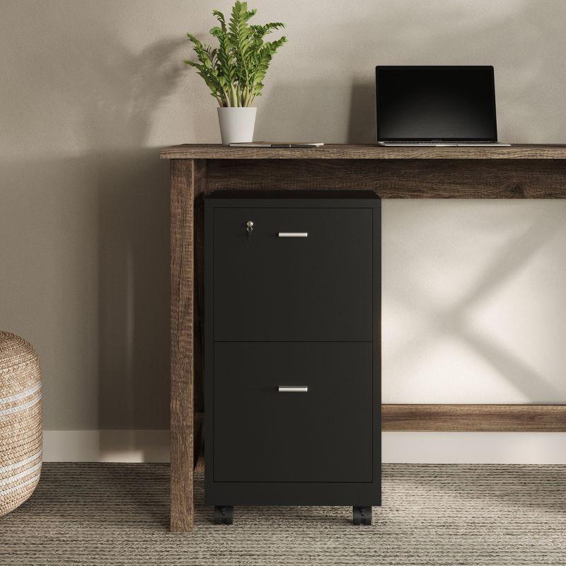 Lavish Home 2-Drawer File Cabinet with Lock and Rolling Wheels (Black)