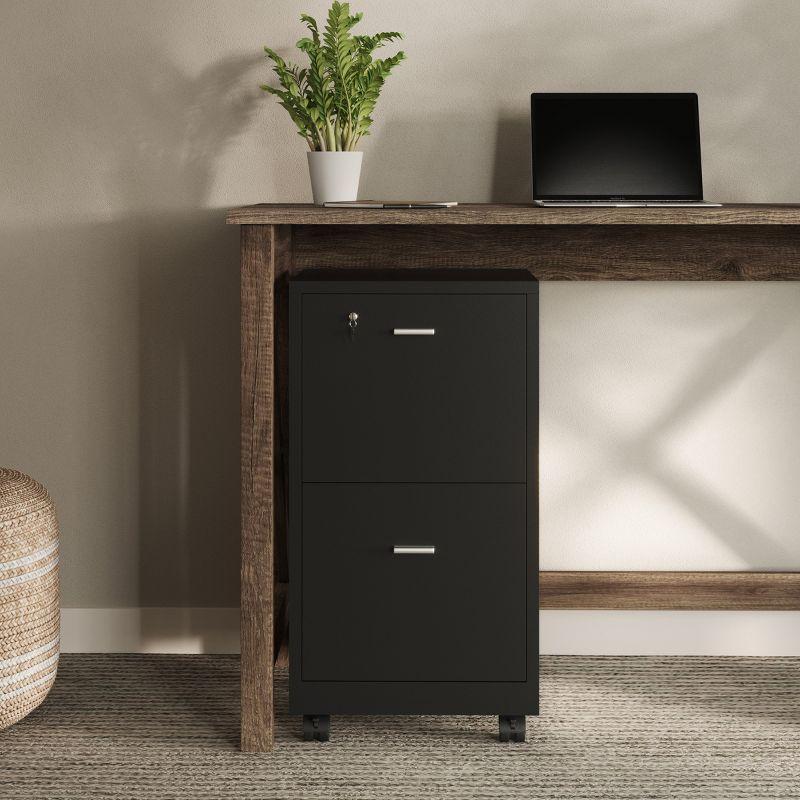 Black MDF 2-Drawer Lockable Mobile File Cabinet