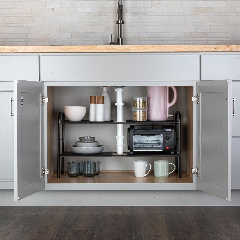 Under Sink Organizer - 2 Tier Adjustable Shelf Organizer with 8 Removable Panels - Kitchen or Bathroom Under Sink Organizers and Storage by Home-Complete