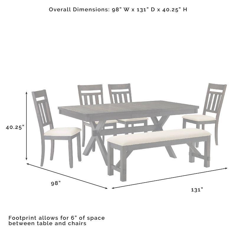 Crosley Hayden 6pc Extendable Dining Set with Bench and 4 Slat Back Chairs Slate: Farmhouse Style, Rubberwood & MDF