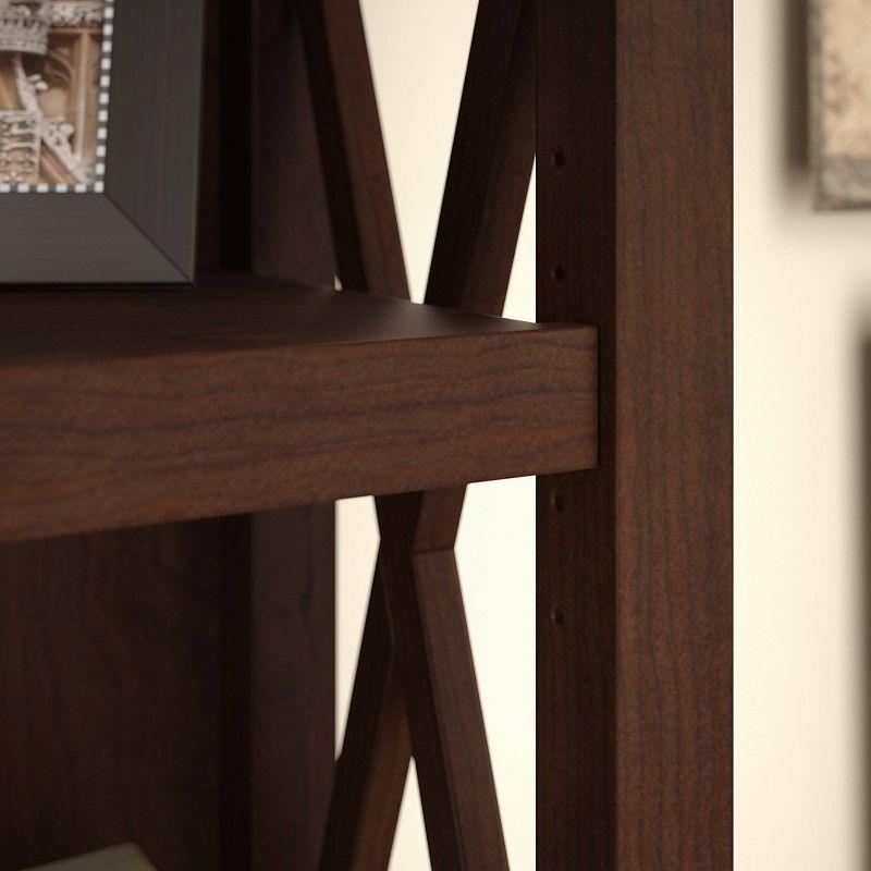 Transitional Bing Cherry Adjustable Wood Bookcase with X-Pattern Accents