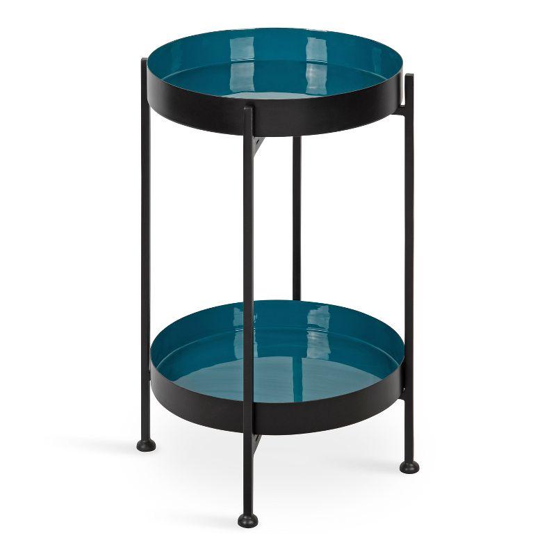 Nira Black and Teal Round Metal Two-Tier Side Table