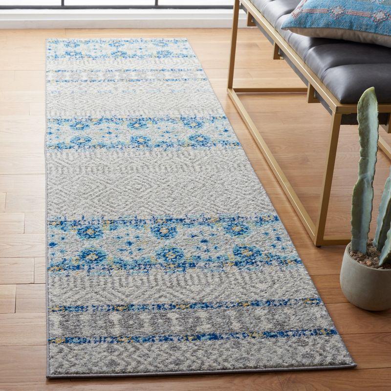 Gray and Turquoise Synthetic Easy Care Runner Rug