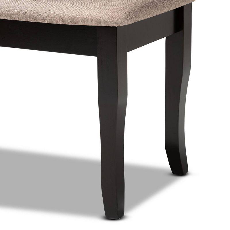 Sand Fabric Upholstered Dark Brown Wood Dining Bench